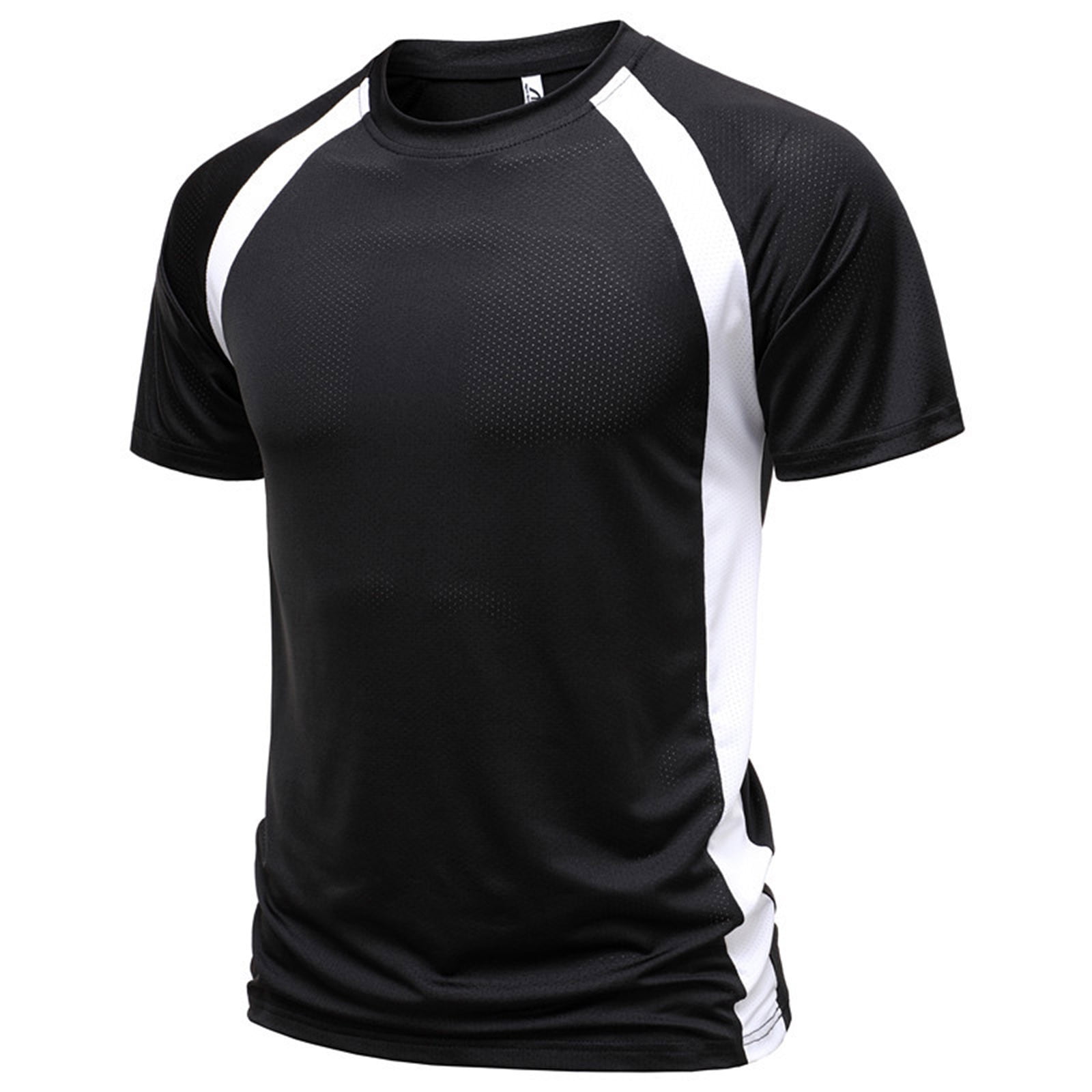 Dolkfu Color Block Mens Shirts Athletic White Short Sleeve T Shirt Breathable Crew Neck Fitted White Tees for Men,2X