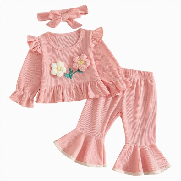 TOWED22 Newborn Infant Baby Girl Clothes Outfits Fall Winter Long Sleeve Sweatshirts Pants Cute Baby Girl Outfits Set,Pink,12-18 M