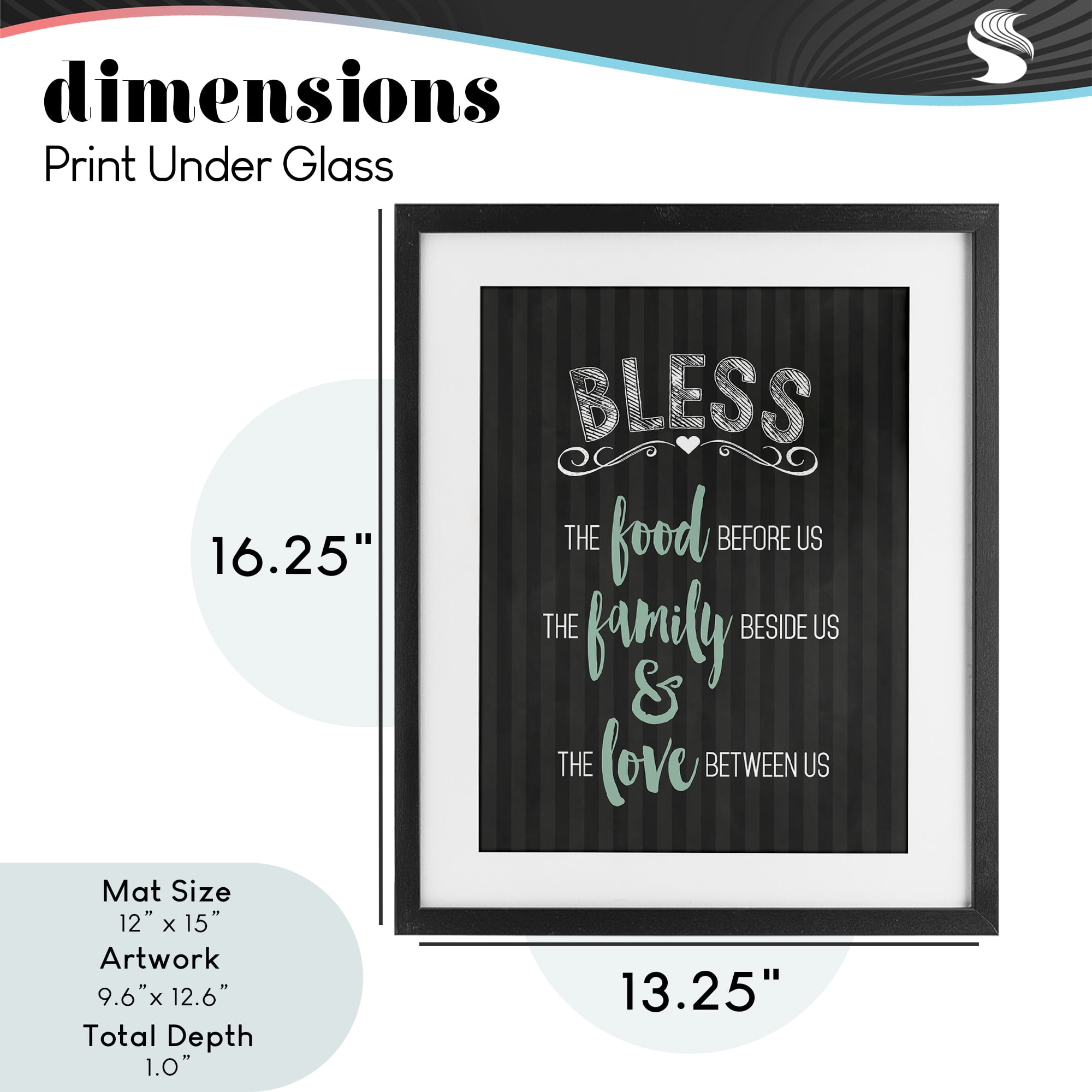 Bless The Food Family & Love Black Framed Print Under Glass, design by Lettered and Lined