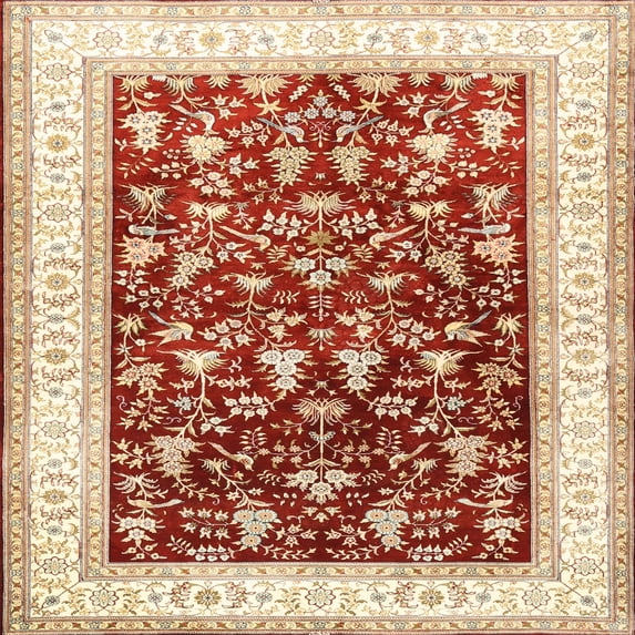 Ahgly Company Machine Washable Indoor Square Traditional Khaki Gold Area Rugs, 9' Square
