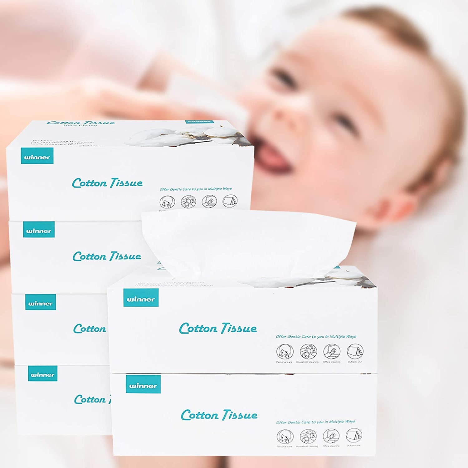 Winner Soft Facial Tissues, 6 Family Boxes, 100 Soft Dry Wipe, Cotton