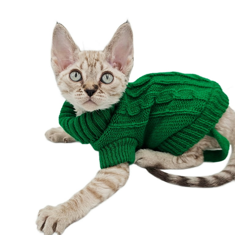 YokoKat Green Turtleneck Cat Kitten Sweater Size XXS Devon Rex