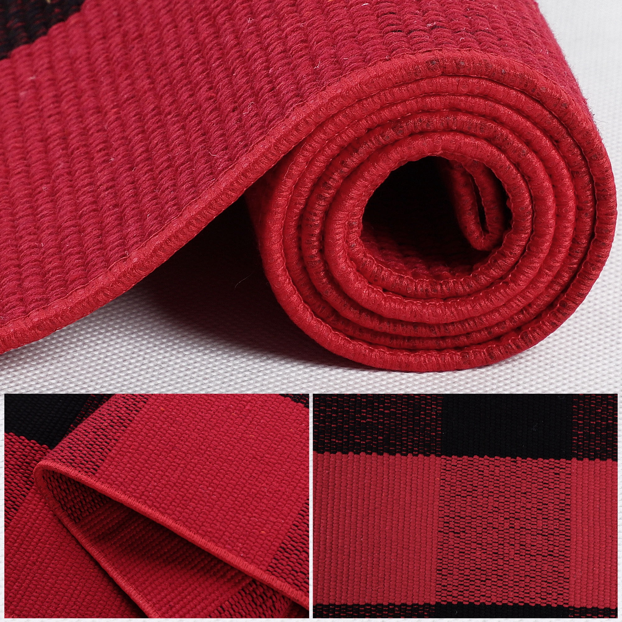 Unique Bargains Cotton Woven Checkered Area Rugs Floor Rug Carpet Mat Red & Black 59"x35"