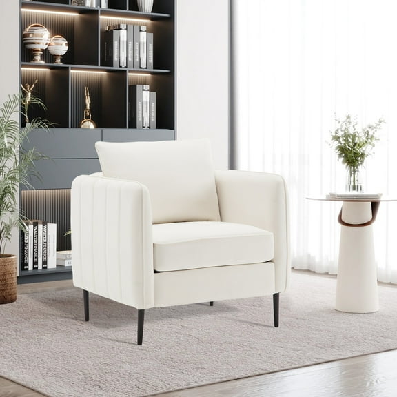 LiangFu Fabric ArmChair,Modern Velvet Arm Chair Sofa,Mid Century Accent Chair Furniture for Living Room Bed Room Applicable to Each Space,White