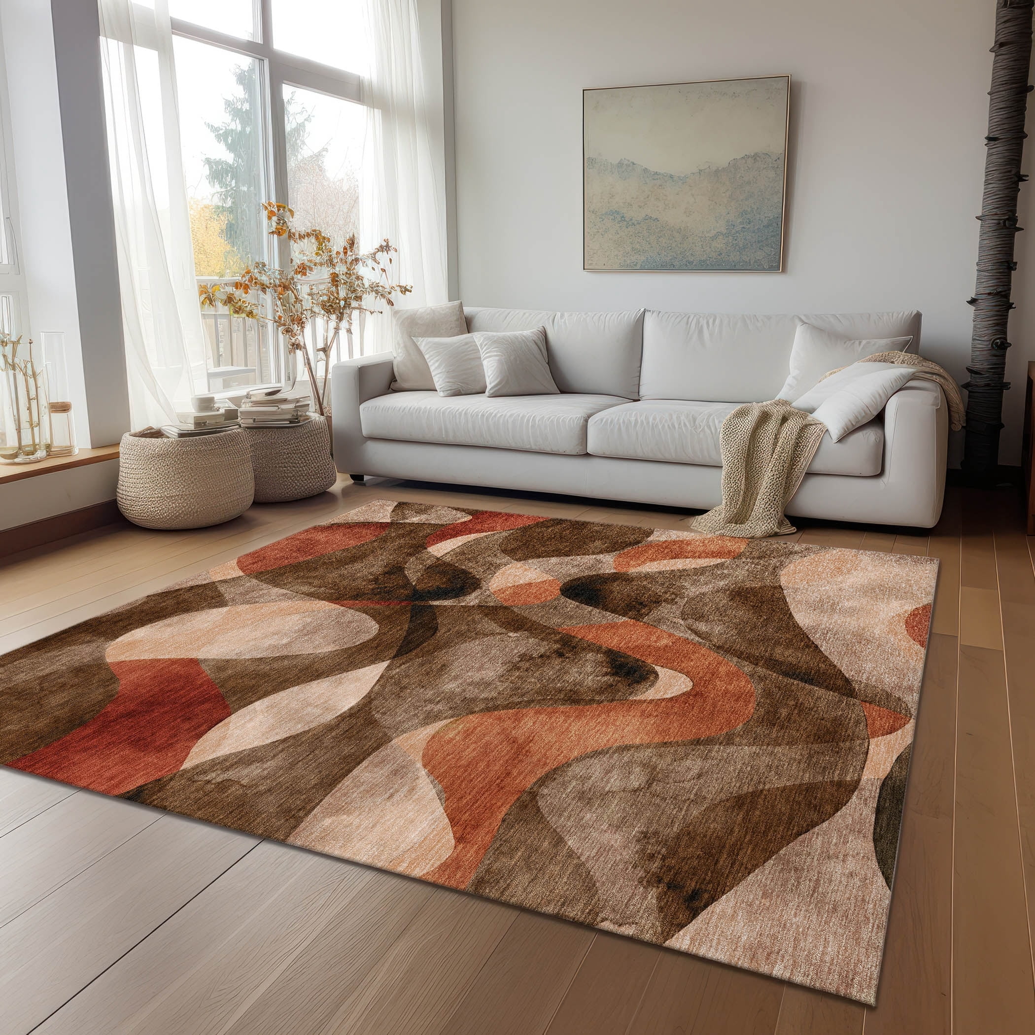 Addison Rugs Chantille Indoor/Outdoor Contemporary Abstract Chocolate Washable Rectangle Rug, 9' x 12'
