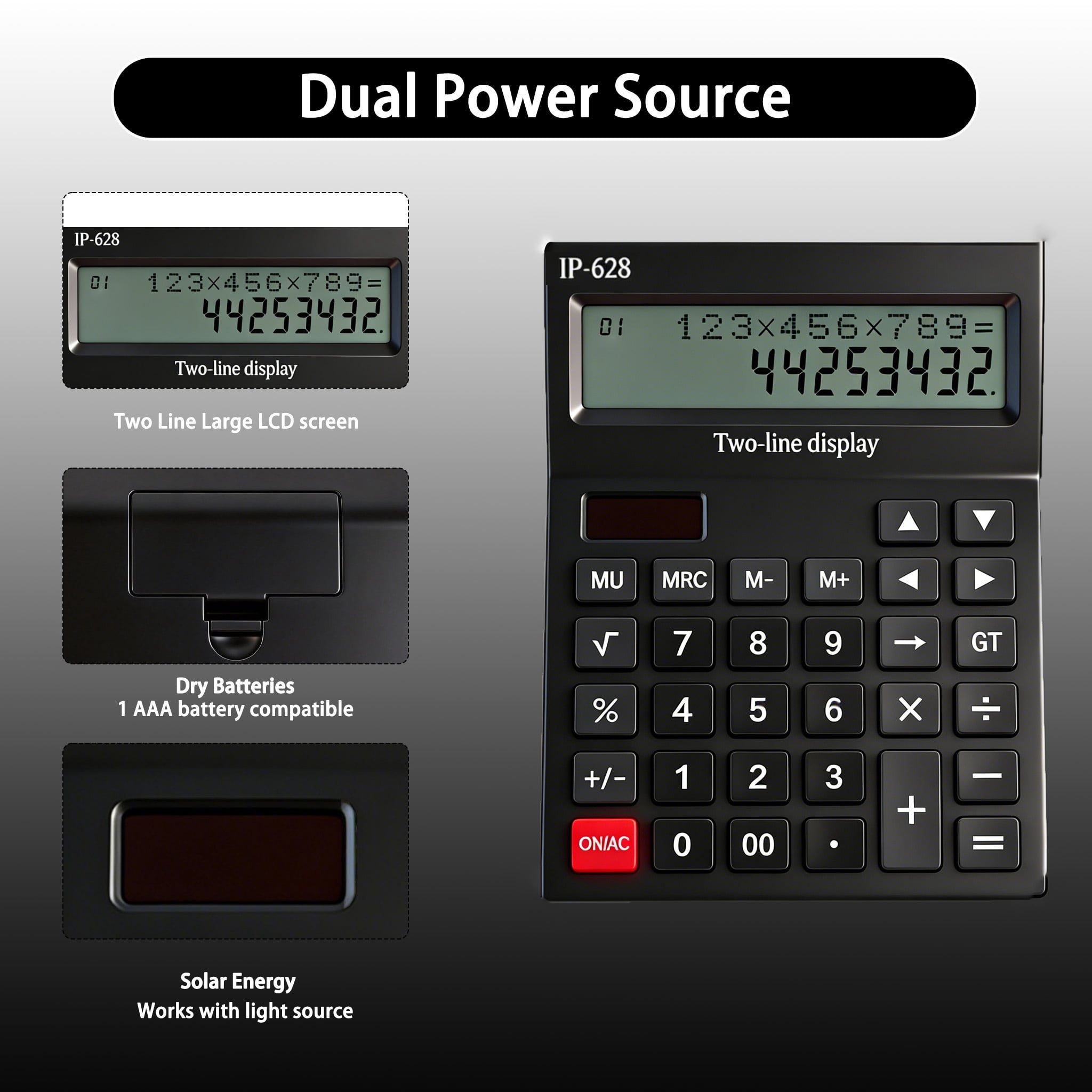 Calculators Desktop, Desk Calculator with Large 2 Line Display, Basic Calculator with Big Button, 4 Function Calculator for Business, Students, Office Supplies (Black)