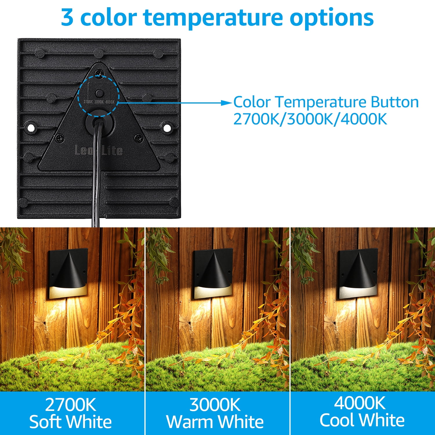 4 Pack 3CCT Low Voltage Aluminum Step Fence Light, 2700K/3000K/4000K Selectable LED Deck Lighting, IP65 Waterproof 12-24V AC/DC