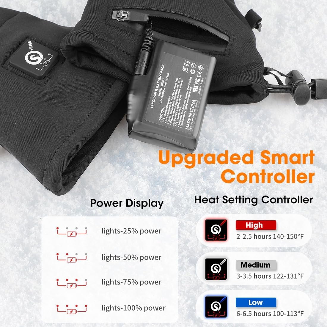 SAVIOR HEAT Heated Glove Liners, 7.4V Rechargeable Heated Gloves with Touchscreen Function Thin Electric Gloves for Winter Hiking Riding Bicycling Skiing