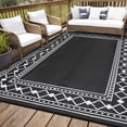 thumbnail image 2 of EastVita 8 X 10 ft Plastic Black White Rectangular Beach Front Porches Patio Picnic RV Camping Garage Rhombus Geometric Area Rug, 2 of 10