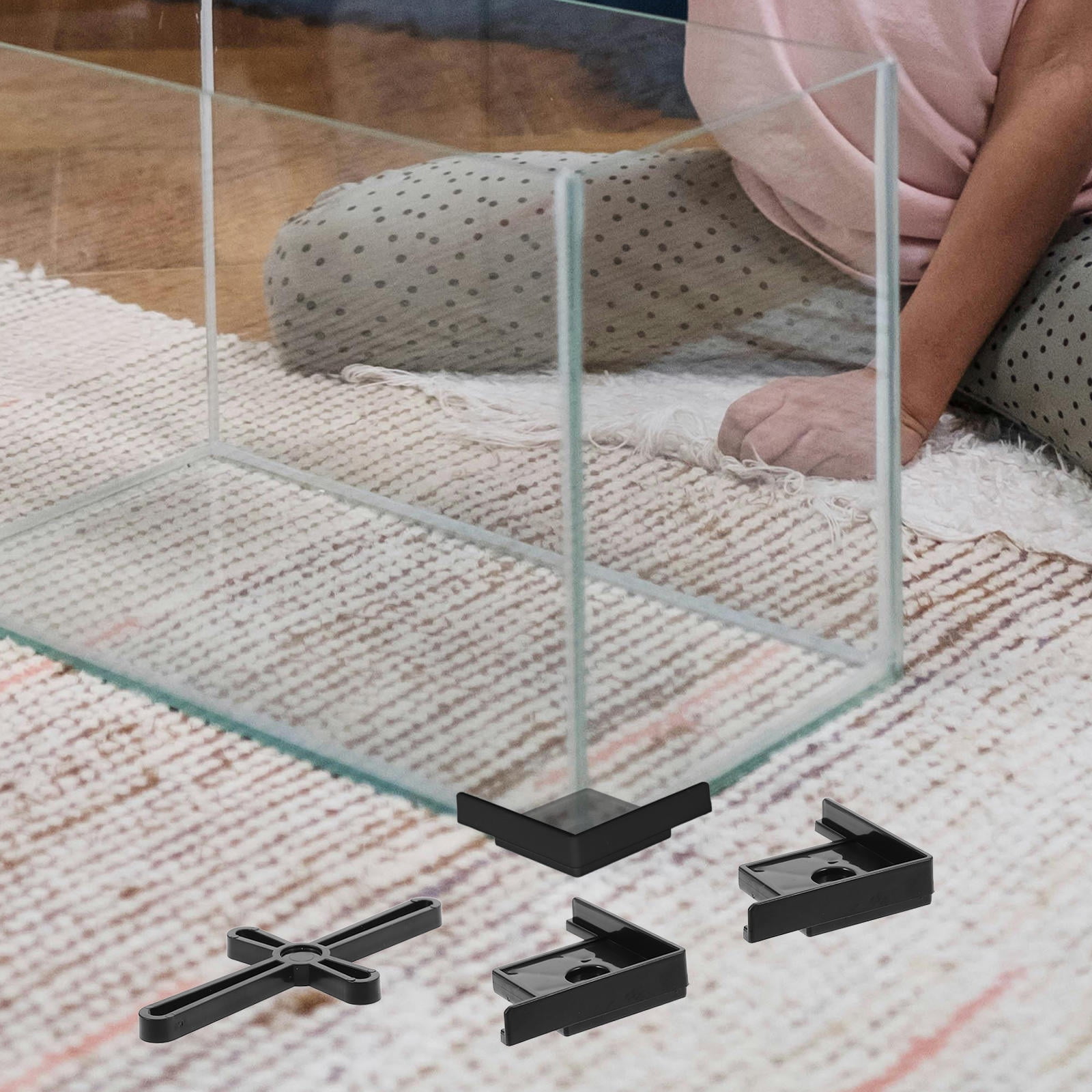 Hytrove Aquarium Corner Protector Black Plastic Modern Decorative Anti-Bump Stand