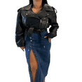 thumbnail image 4 of LYMAYTER High Waist Denim Skirt for Women Button Front Asymmetrical Jean Skirt Slit Stretchy Skirt S-2XL, 4 of 8