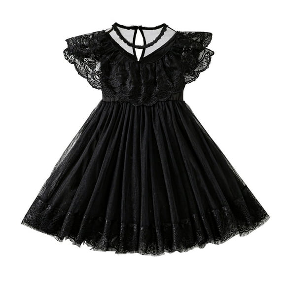 WEAIXIMIUNG Robes pour Filles 10-12 Mariage Manches Volantes Fête de Vacances Robe en Dentelle Danse Vêtements 2-3 Ans