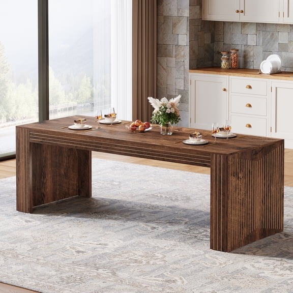 Finmind Farmhouse Dining Table for 6-8 People, 78.7 Inch Rectangular Wood Dining Table with Heavy Duty Wood Legs for Dining Room, Kitchen, Vintage Brown