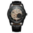 thumbnail image 1 of WINNER Male Mechanical Watch Leather Strap Fashionable Round Wristwatch(Black Rose Gold), 1 of 1