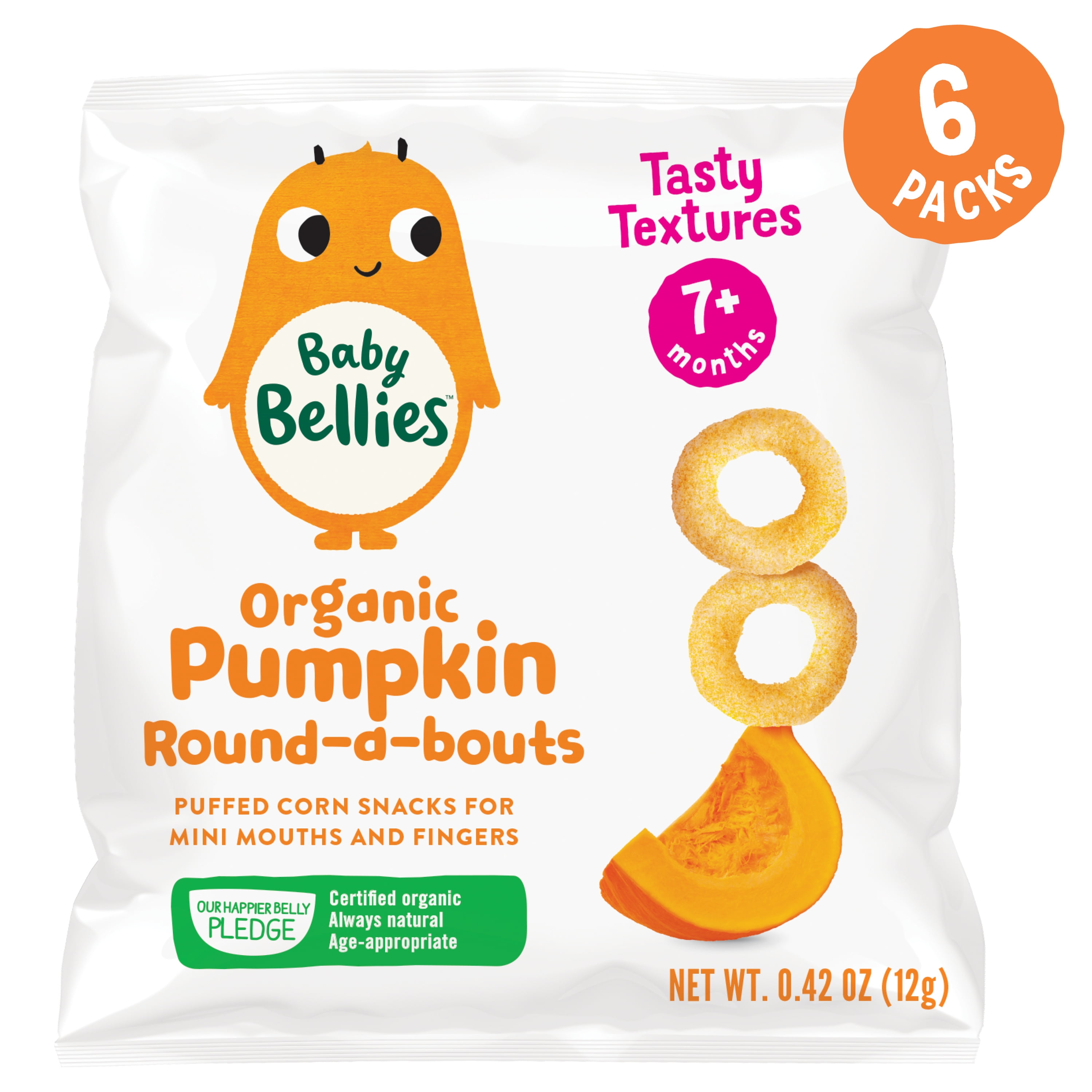 Baby Bellies Organic Pumpkin Round-a-bouts Snack, 0.42 oz Bag, 6 Pack
