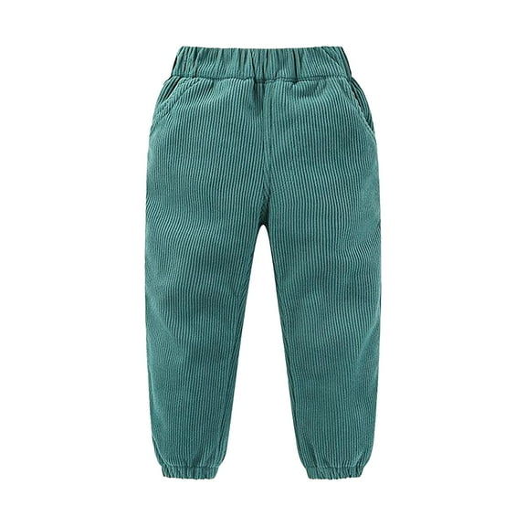 PINQI Baby Active Warm Leggings Little/big Kids Fall and Winter Girls Solid Color Corduroy Elastic Waistband Ankles Pants with Pockets for 1-10 Years(Green-a,5-6 Years)