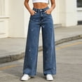 thumbnail image 2 of Women's High Waist Sparkly Rhinestone Wide Leg Jeans Loose Straight Denim Pants with Pockets Vintage Y2K Streetwear Fashion Bottoms Dark Blue, 2 of 9
