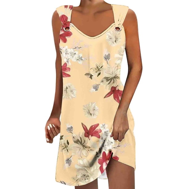 Vestido de Verano para las Mujeres Impreso sin Mangas Cuello en V, Fluido Casual Y Moda Vestido sin Mangas para las Mujeres