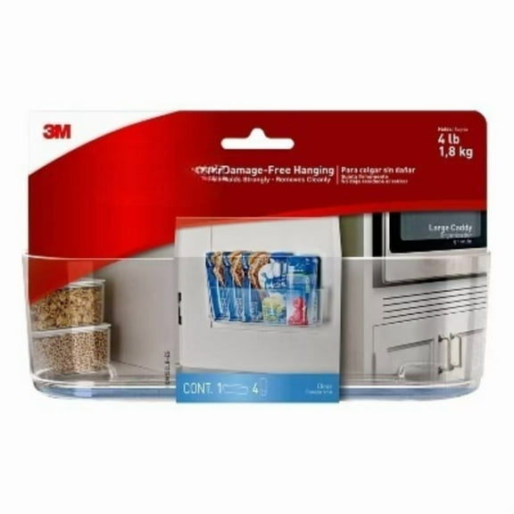 Large Sized Caddy with Strips: Clear Plastic Wall Organizer, Universal Storage, Command Strip Shelf, 4lb Capacity
