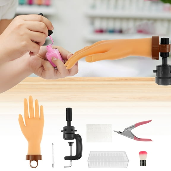 Sutowe Nail Practice Hand with Clamp Holder Bendable Nail Training Hand Portable Manicure Practice Kit Practical Manicure Training Kit for Manicurist Home