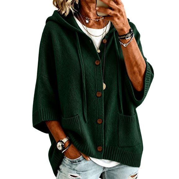 Sewkxo Long Sleeve Cable Knit Long Cardigan for Women 2026 Spring Winter Chunky Open Front Button Sweaters with Pockets,Light Blue M
