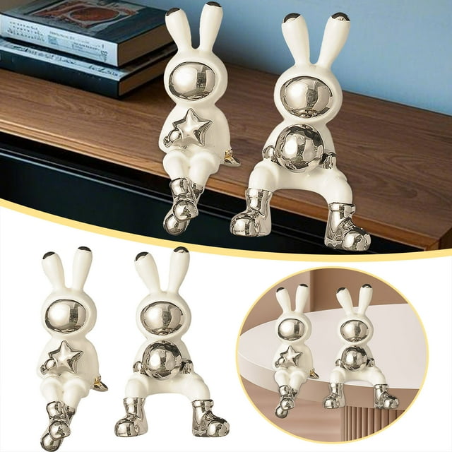 Binwennn Goddaughter Christmas Ornament Ceramic Electroplating Sitting Rabbit Rabbit Statue Home Decoration Suitable For Desks Cabinets Bookshelves Counters Homes Hotels Bars