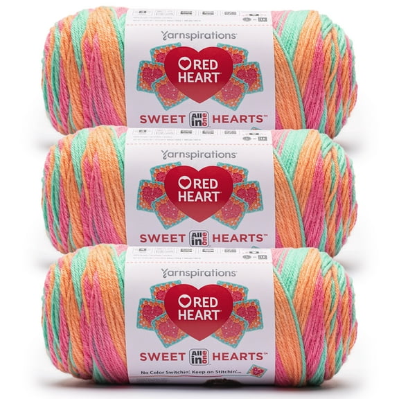 Red Heart® AIO Sweet Hearts™ #4 Worsted (Medium) Acrylic Yarn, Candy Heart 8.8oz/250g 440 Yards (3 Pack)