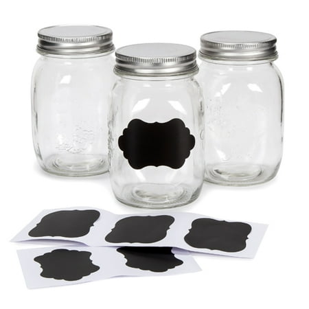 Clear Mason Jars with Chalkboard Lables: 16 oz, 3 pack