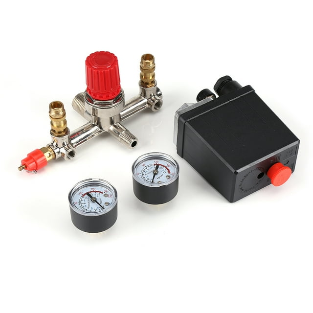 Vanne de Pression Compresseur Limiteur de Pression, Commutateur de Pression Jauge Double Sécurité Compresseur Vanne de Pression Vanne de Régulation de Pression avec 90-120 Psi Régulateur de Pression