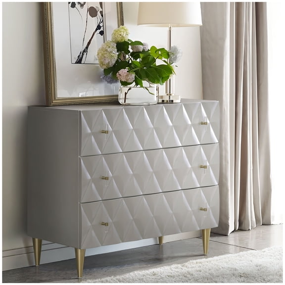 Anson Console Cabinet, Metallic Silver & Champagne Finish, Accent Storage for Living Room or Bedroom