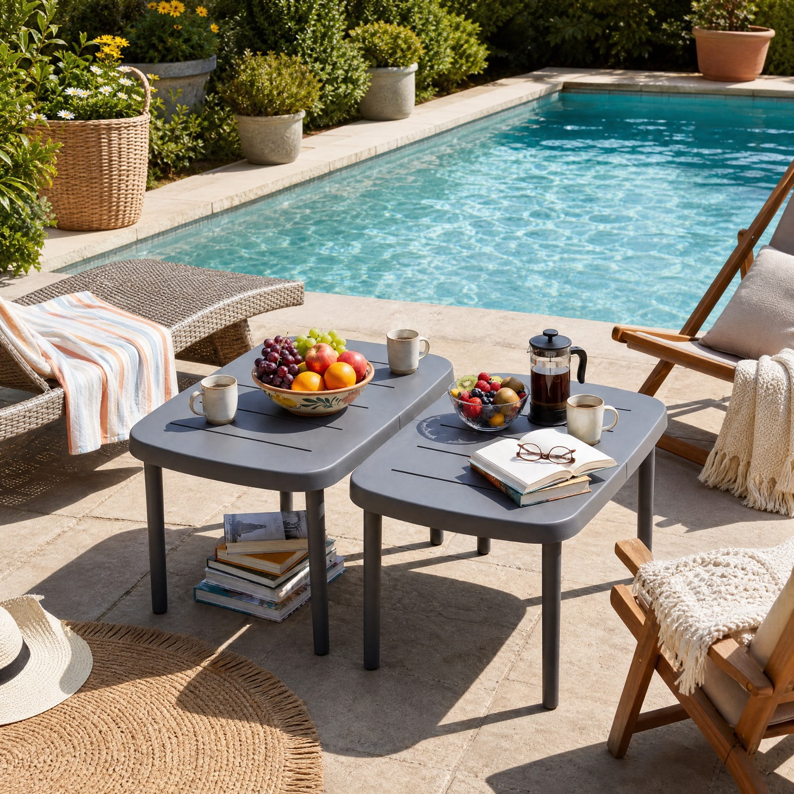 Biotree Rectangular Patio Side Table, Outdoor Storage End Table with Aluminum Alloy Rods, Waterproof Top and 110 lbs Capacity for Poolside Deck, Gray