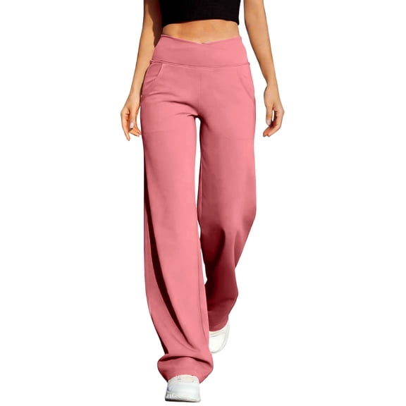 Cutuoiiu Plus Size Womens Athletic Pants Solid Color Elastic Crossover Waist with Pockets for Fitness and Work Gift