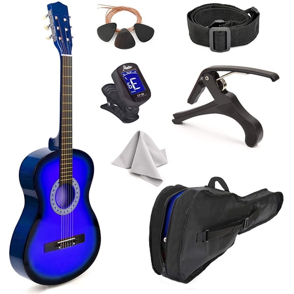Master Play 30" Classical Guitar Kit for Kids Beginners, Acoustic Linden Wood Guitar with Case & Accessories Starter Kit (Blue Gradient)