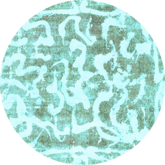 Ahgly Company Indoor Round Abstract Light Blue Modern Area Rugs, 3' Round