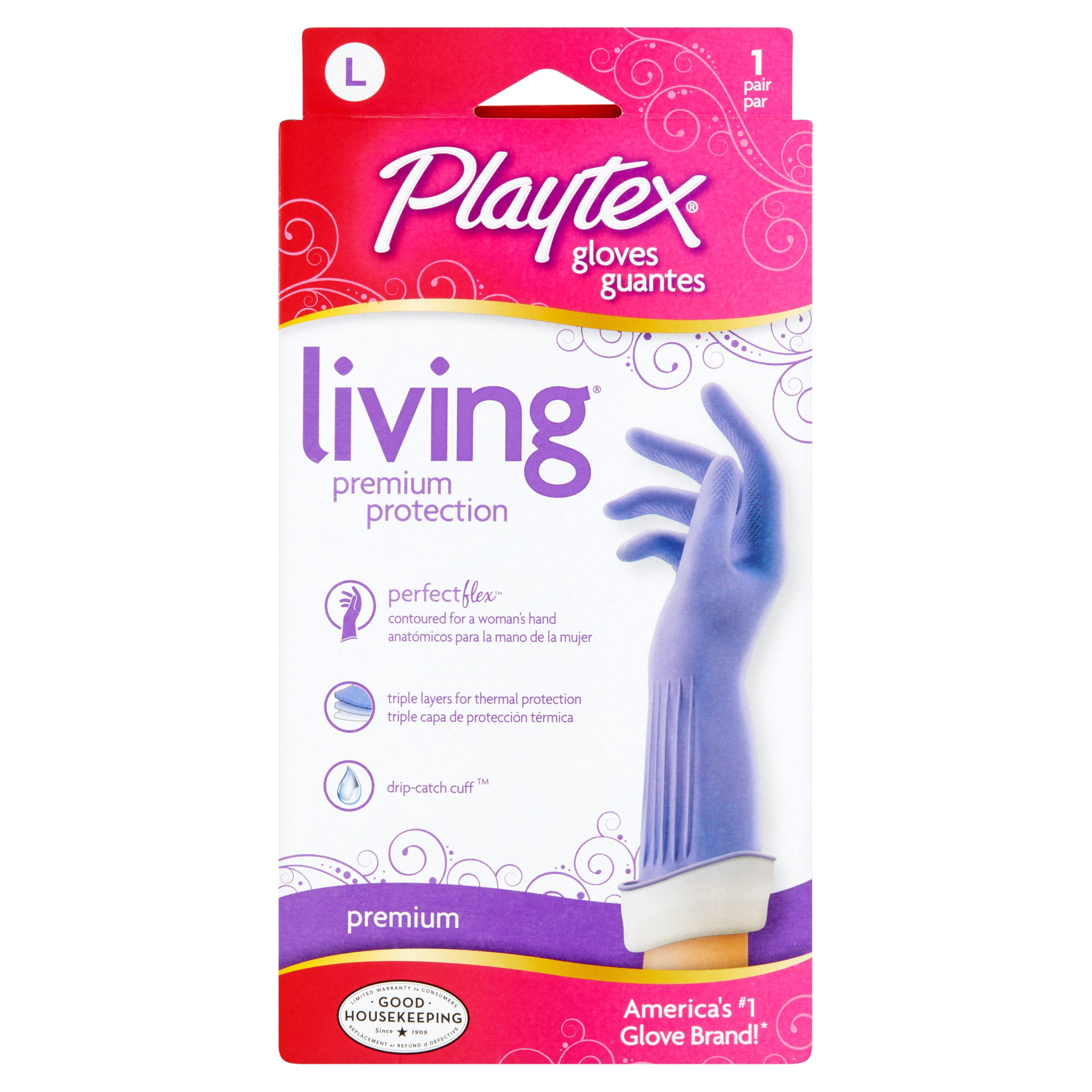 Playtex Living Reusable Cleaning Gloves With DripCatch Cuff, Size
