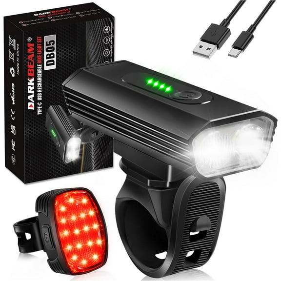 Bike Headlight Rechargeable USB-C, Bicycle Lights 4000LM Ultra Bright, Mountain Bike Light Set for Night Riding, 6 5 Mode Waterproof Front Bike Light & Rear Light for Road, Cycling