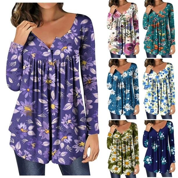 Womens Hide Belly Tunic Tops to Wear with Leggings 2022 Floral Print