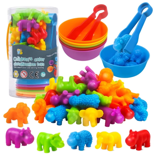 Raeqks Contar Clasificar Juguetes Emparejar Juguetes Apilar con Tazones Actividades De Aprendizaje Preescolar Juego Sensorial Educativo Montessori Tallo De Juguete Juegos De Guardería Animales Regalos