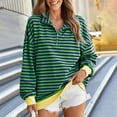 thumbnail image 5 of Oversized Sweatshirt for Women Striped Quarter Zip Pullover Tops Long Sleeve V Neck Shirts Fashion Fall Outfits, 5 of 5