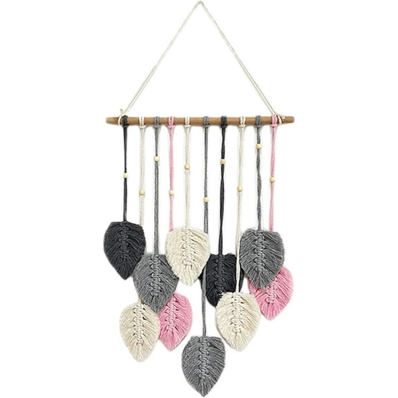 CATPAN Boho Wall Decor Tapestry for Bedroom: Handwoven Leaves Macrame Wall Hanging,Tassel Wall Tapestry for Fireplace, Bedroom, Living Room, Bathroom(gray)