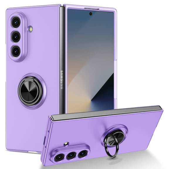 Dteck Metal Ring Kickstand Case for Samsung Galaxy Z Fold 8 Ultra, Shockproof Drop Resistant Hard PC Slim Skin-Friendly Rugged Phone Cover, Purple