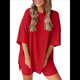 thumbnail image 1 of Traje Casual de Dos Piezas para Mujer, Camisa Holgada de Verano, Pantalones Cortos de Ciclismo, Ropa de Viaje para el Aeropuerto. Rojo L, 1 of 8