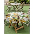 thumbnail image 3 of Outdoor Tablecloth with Umbrella Hole and Zipper, Spring Gnomes Round Table Cloth 60 Inch Waterproof Tablecloth, Botanical Yellow Flowers Leaves Wooden Plank Picnic Table Cover for Patio Camping, 3 of 7