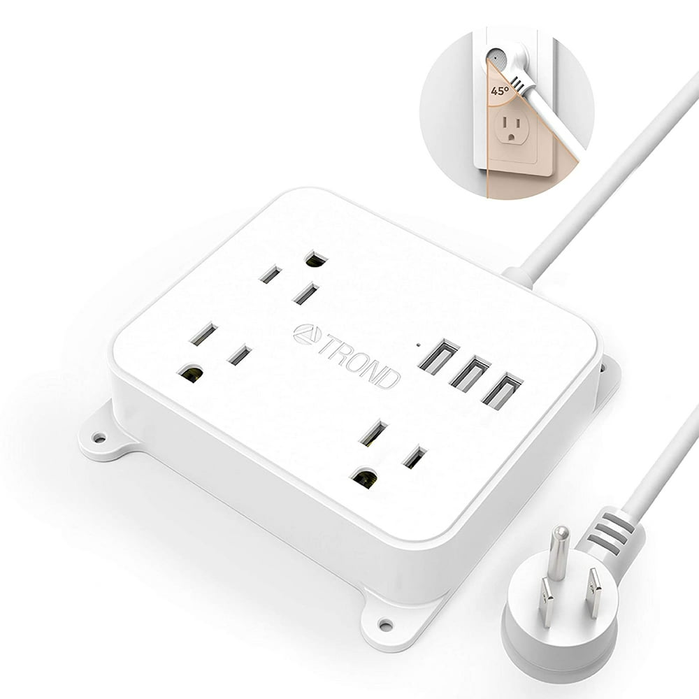 Power Strip with USB, TROND Flat Plug Outlet Extender with 3 USB Ports