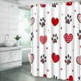 thumbnail image 2 of Red Heart Shower Curtain Valentine''s Day Heart Paw Print Striped Dot Plaid Sweet Love Romantic Couple Polyester Bathroom Decor Curtain with Hook,Red Gray White, 2 of 6