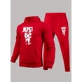 thumbnail image 4 of LovelyWholesale Long Sleeve Hooded Collar Just Do It Letter Print Men's Tracksuit Set, 4 of 6
