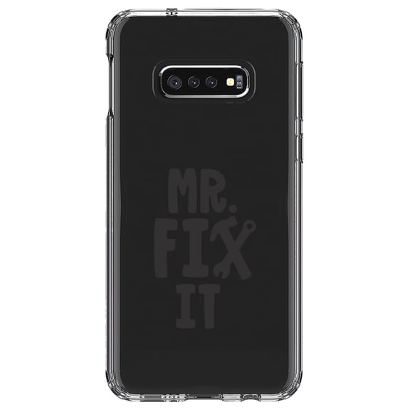 DistinctInk Clear Shockproof Hybrid Case for Samsung Galaxy S10e (5.8" Screen) - TPU Bumper Acrylic Back Tempered Glass Screen Protector - Mr. Fix It Wrench