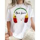 thumbnail image 1 of Camiseta informal de cuello redondo para mujer, con auriculares con estampado geométrico y estampado "One Love", tejido de punto de algodón, elasticidad media, ajuste cómodo para todas las estaciones., 1 of 6