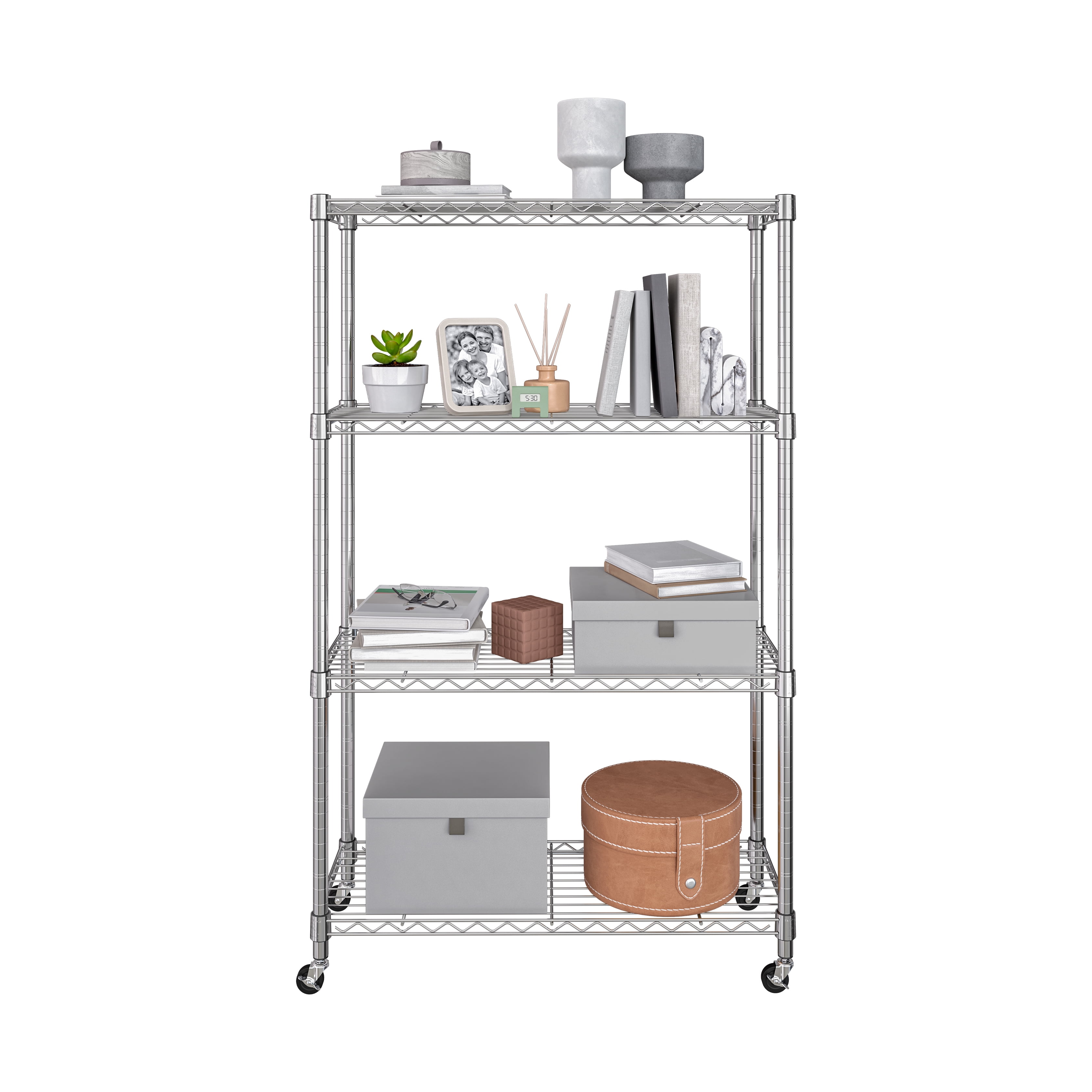 Seville Classics Solid Steel Wire Shelving Storage Unit Adjustable Shelves Organizer Rack, for Home, Kitchen, Office, Garage, Bedroom, Closet, Steel, 4-Tier, 36" W x 14" D
