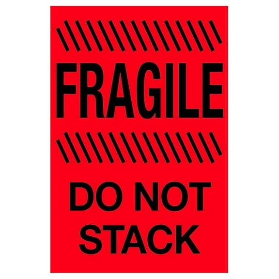 Aviditi 4" x 6","Fragile Do Not Stack" Fluorescent Red Warning Sticker, for Shipping, Handling, Packing, and Moving (1 Roll of 500 Labels)